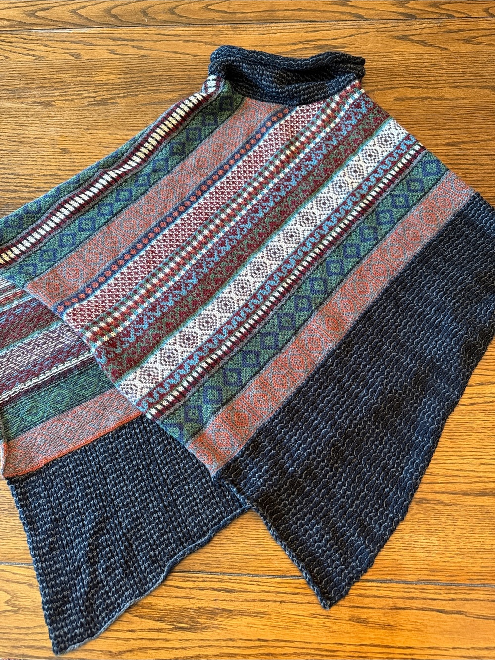 Alpaca Fair Isle Poncho Organic Cotton Turtleneck Indigenous OS